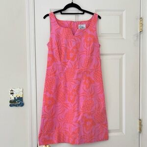 Lilly Pulitzer Sleeveless Floral and Pineapple Patterned Dress with Side Slits